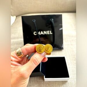 Pair of Vintage Coco Chanel profile cufflinks, gold tone metal